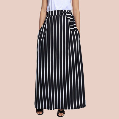 

Roseonmyhand Women Casual Striped Ankle-length Chiffon Empire Lace-Up Vintage Long Skirt