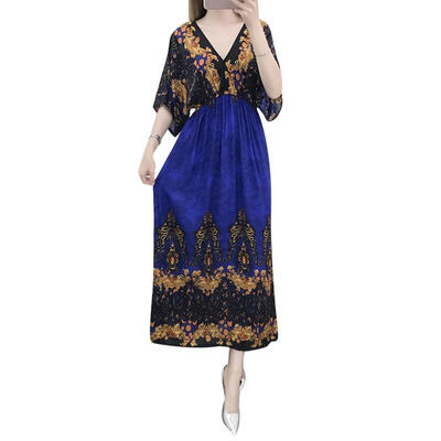 

Ethnic Boho Floral Print Tunic Dress Large Size Women V-neck Maxi Dresses