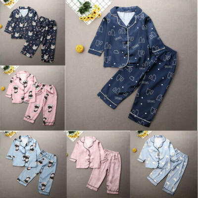 

Kids Baby Long Sleeve Satin Silk Pajamas Set Casual Nightwear Sleepwear Homewear