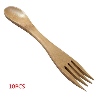 

10pcs 2 in 1 Wooden Spork Children Kitchen Portable Tableware Cute Home Bamboo Fork Spoon
