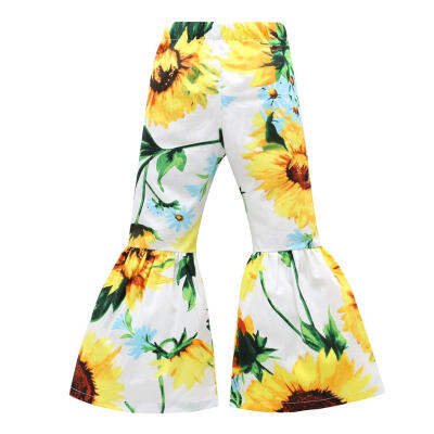 

Cute Sunflower Print Girls Kids Elastic Waist Flare Pants Casual Trousers