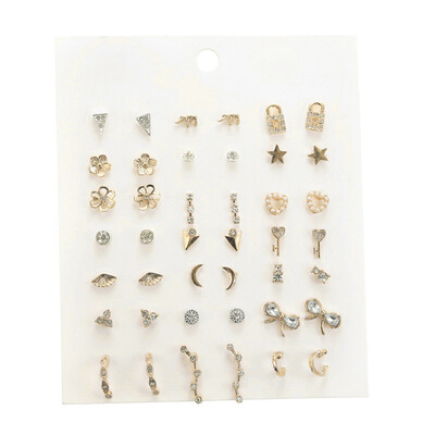 

Fashion Women Crystal Elephant Geometric Heart Flower Lock Earrings Stud Earrings Boho Jewelry Gifts