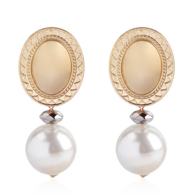 

1 Pair Vintage Women Jewelry Exaggerated Ear Studs Big Pearl Pendant Earrings