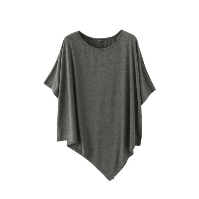 

Womens Solid O Neck Short Sleeve Irregular Modal T-Shirt Loose Summer Irregular Hem T-shirt