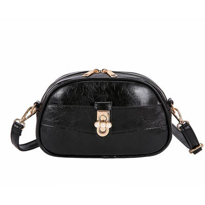 

Elegant Pearl Buckle Bag Women Shoulder Messenger Zip Leather Solid Bags