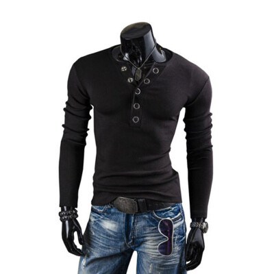 

SUNSIOM Stylish Mens Slim Fit T-shirt Tops V Neck Long Sleeve Muscle Casual Shirt Blouse