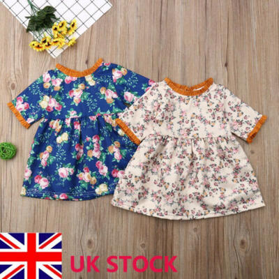 

UK StockToddler Baby Girl Short Sleeve Floral Princess Party Pageant Dresses