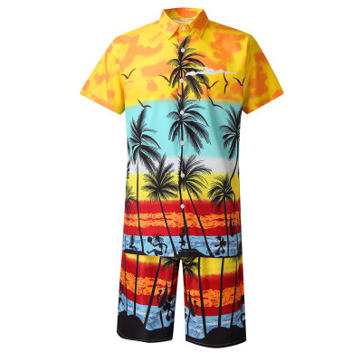 

Toponeto Fashion Mens Casual Button Hawaii Print Beach Short Sleeve Quick Dry Suit