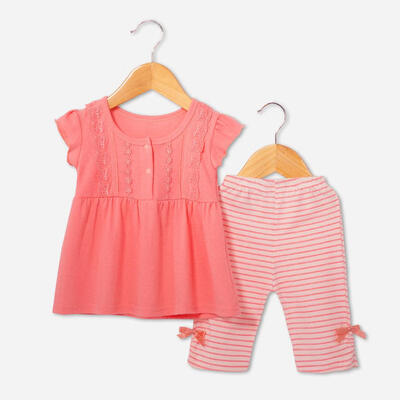 

Summer Girls Clothes Set Cute Bowknot Lace Pleated Dress Elastic Pants Suit