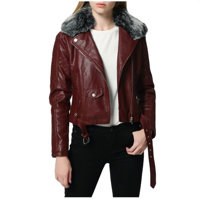 

Toponeto Womens Faux Leather Outerwear Lapel Zipper Long Sleeve Pocket Jacket Belt Coats