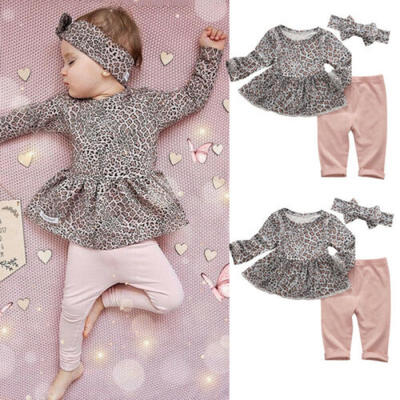 

Toddler Kid Baby Girl Winter Warm Leopard Dress Tops Pants Tracksuit Outfits Set