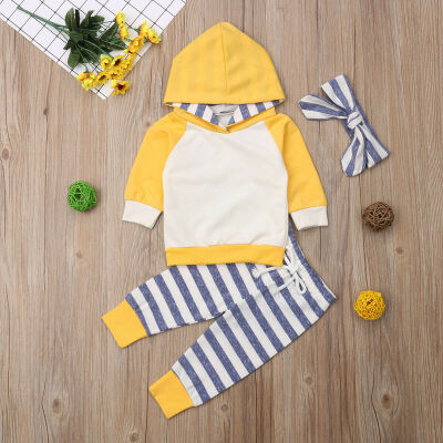 

Baby Girls Boys Infant Clothes Hooded Tops Striped Pants Tracksuit Outfits Sets