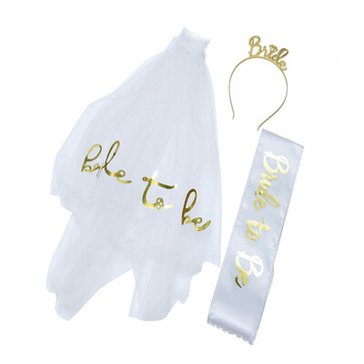 

Bride To Be Set White Yarn Shoulder Strap Gold Headwear Bridal Party Night