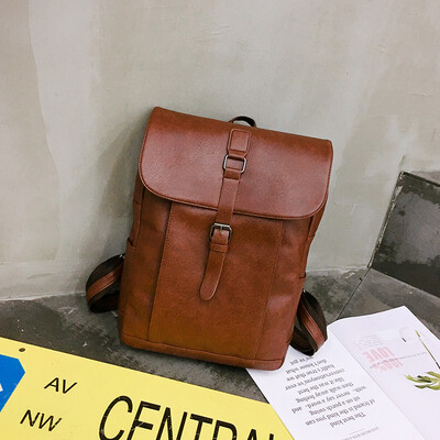 

Backpack mens double shoulder bag fashion Hong Kong wind small street shoot pu leather rain-proof mens college students bag retr