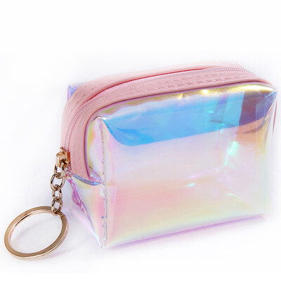 

1Pc Holographic Laser Mini Wallet Square Transparent Zipper Coin Purses Card Holder Mini Cosmetics Storage Pouch
