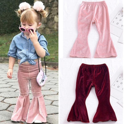 

Toddler Kids Baby Girls Bell Bottom Wide Leg Stretch Pleuche Pants Long Trousers