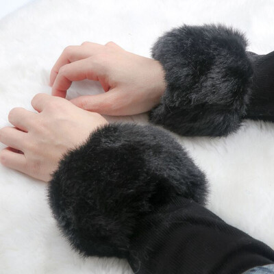 

Luxury Clothing Coat Sleeves Accessory Winter Thick Windproof Warm Hand Ring Fashion Women Faux Fur Gloves Cuff Wrist