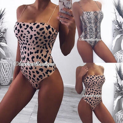 

Sexy Stretch Halter Bodysuits Women Leopard Snakeskin Printed Sleeveless Leotard Romper Top