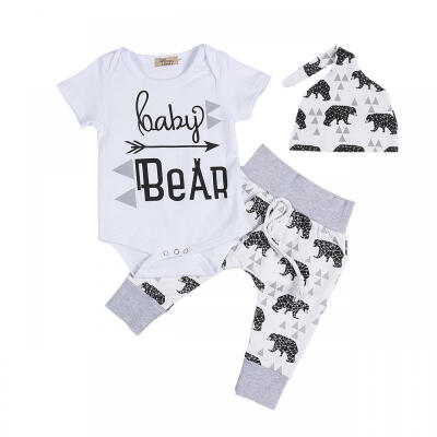 

Infant Girls Boy Baby Bear Romper Jumpsuit Pants Hat 3pcs Outfits Set Clothes