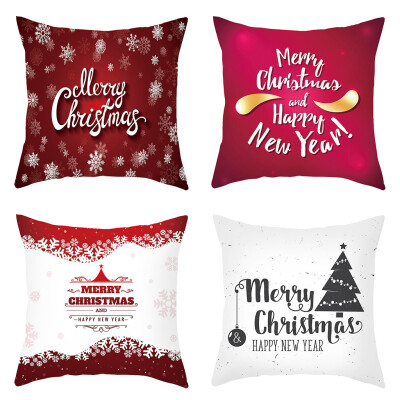 

Tailored 4PC Merry Christmas Short Plush Pillowcase Sofa Pad Set Home Decoration 18x18 In