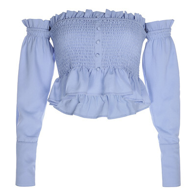 

Summer Womens Off Shoulder Ruffles Blouse Shirt Casual Loose Beach Crop Tops