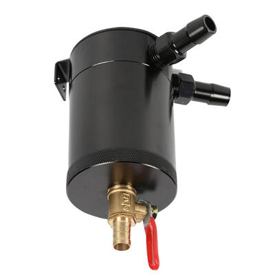 

2-Port Baffled Aluminum Alloy Oil Catch Can Tank with Drain Valve Black