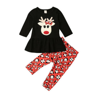 

US Stock Newborn Infant Baby Girl Clothes Deer Dress Tops Long Pants Xmas Outfit