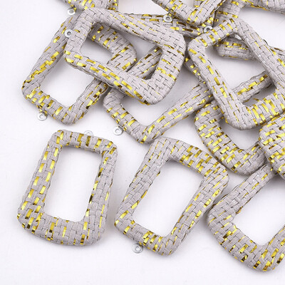 

Handmade Raffia Woven Pendants with Iron & Aluminum Findings&Metallic Cord Trapezoid Platinum LightGrey 44x305x4mm Hole