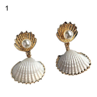 

Fashion Women Faux Pearl Cowrie Shell Charm Earrings Beach Jewelry Birthday Gift
