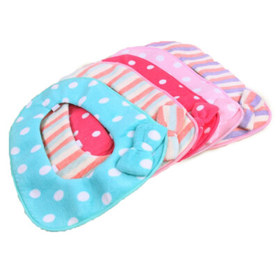 

1Pc Bowknot Plush Stripe Toilet Cushion Warmer Washable Toilet Seat Cover Mat