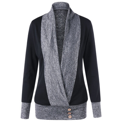 

Button Embellished Marled Plunging Top