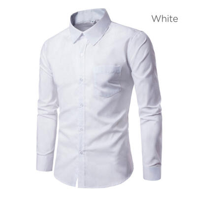 

Fashion Long Sleeve Shirt For Men Solid Color Casual Business Turn-Down Collar Slim Fit Shirt