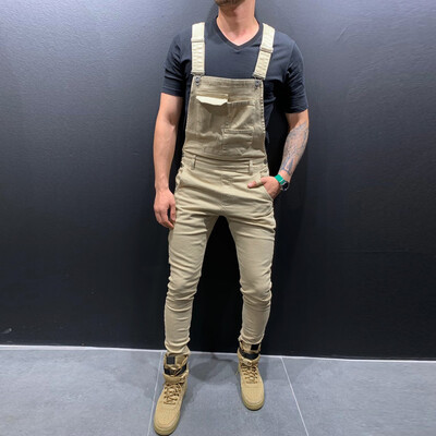 

Gobestart Mens Pocket Jeans Overall Jumpsuit Streetwear Overall Suspender Pants