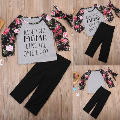 

Toddler Kids Baby Girls Outfit Floral Tops T-shirt Pants Hairband Clothes