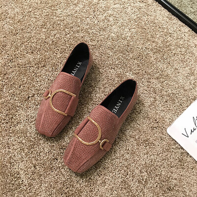 

Flat sole single shoe female summer ins trendy metal buckle Lefu shoe water drill British wind bean shoe
