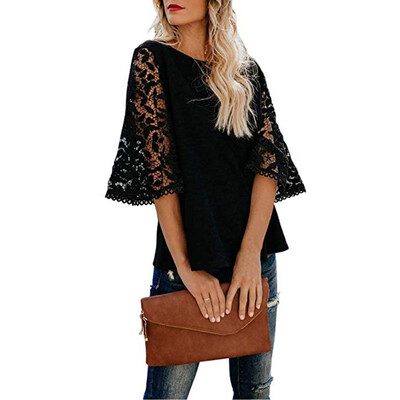 

Starmoon Women O-Neck Lace Short Sleeve Sweatshirt Pullover Tops Blouse Shirt