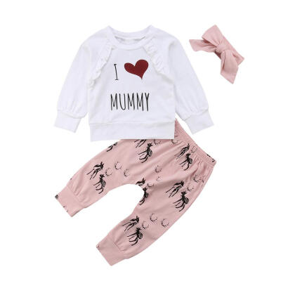 

Girls Sister Clothing Set Baby Letters Print Spring T-shirt Pants Headband