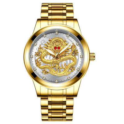 

Luxury Brand Men golden dragon watch ruby stainless steel quartz male fashion diamonds watches man business clock