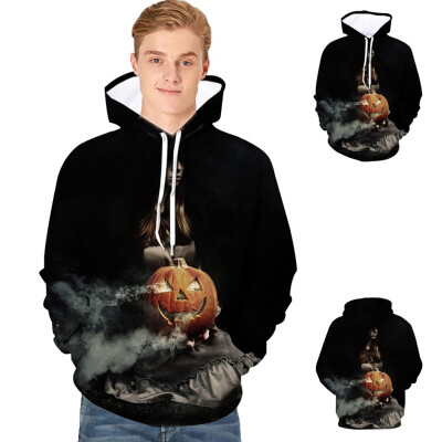 

Toponeto Mens Scary Halloween Pumpkin 3D Print hooded Party Long Sleeve Hoodie Blouse