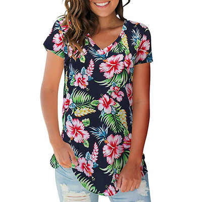 

Starmoon Women Summer Printing V Neck Short Sleeve Shirt Casual Tunic Tops Blouse