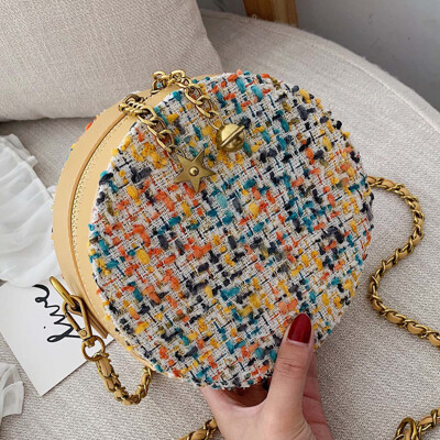 

Women 2019 spring&summer new Korean fashion casual woolen cloth Joker chain shoulder slung small round bag