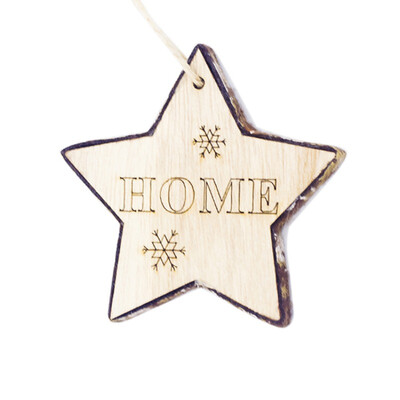 

Christmas Tree Pendant Bark Pentagram Carving Letters Snowflake Carved Wooden Round Pendant Indoor Holiday Decoration
