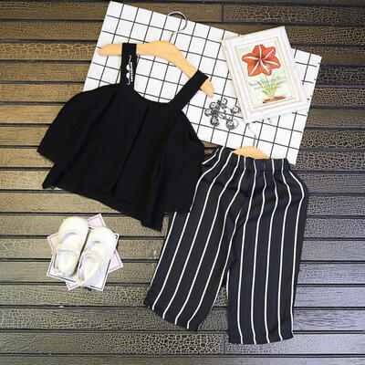 

Chiffon Kids Baby Girls T Shirt Tops Striped Pants Trousers Outfits Set Clothes