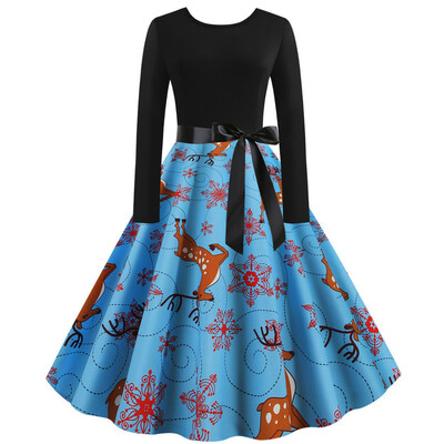 

Tailored Women Vintage Long Sleeve Christmas 1950s Housewife Evening Party Prom Dress