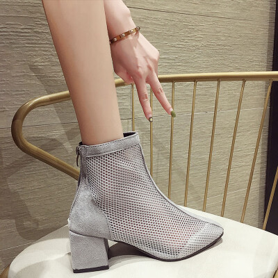 

Handsome Martins Female Yinglunfeng Autumn Korean version of hollow sexy fashion boots zipper thick heels