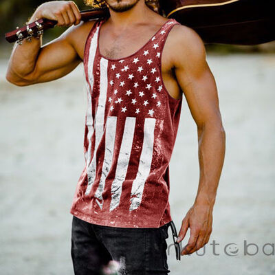 

Men Sleeveless Workout Tank Tops Casual American Flag Printed Summer GYM Tops