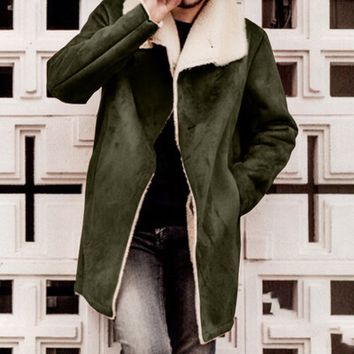 

Mens Long Sleeve Open Front Jacket Fluffy Winter Overcoat Plus Size Trench Coat