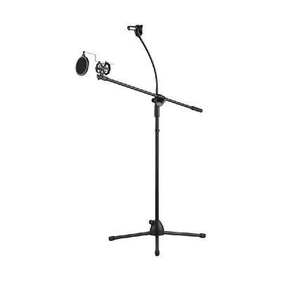 

Metal Microphone Floor Stand Tripod Adjustable Height with Boom Arm 3 Mic Holders & 1 Smartphone Holder for Studio Outdoor Cellpho