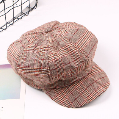 

Spring leisure lattice octagonal hat British 100 retro berets duck tongue Korean version of newspaper boy painter hat trendy girl