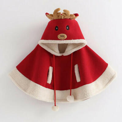 

Cute XMAS Kids Baby Girl Warm Reindeer Hooded Cloak Cape Coat Outerwear Snowsuit